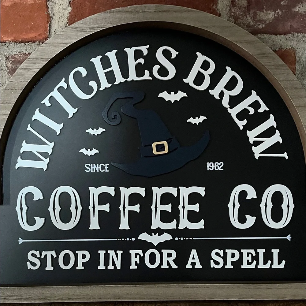 Charming Black and White Witches Brew Coffee Co Sign